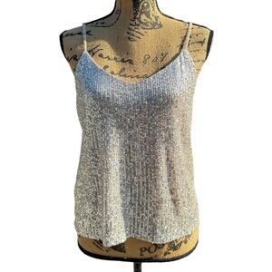 BB Dakota Silver Champagne Sequin Spaghetti Strap Top Size Medium